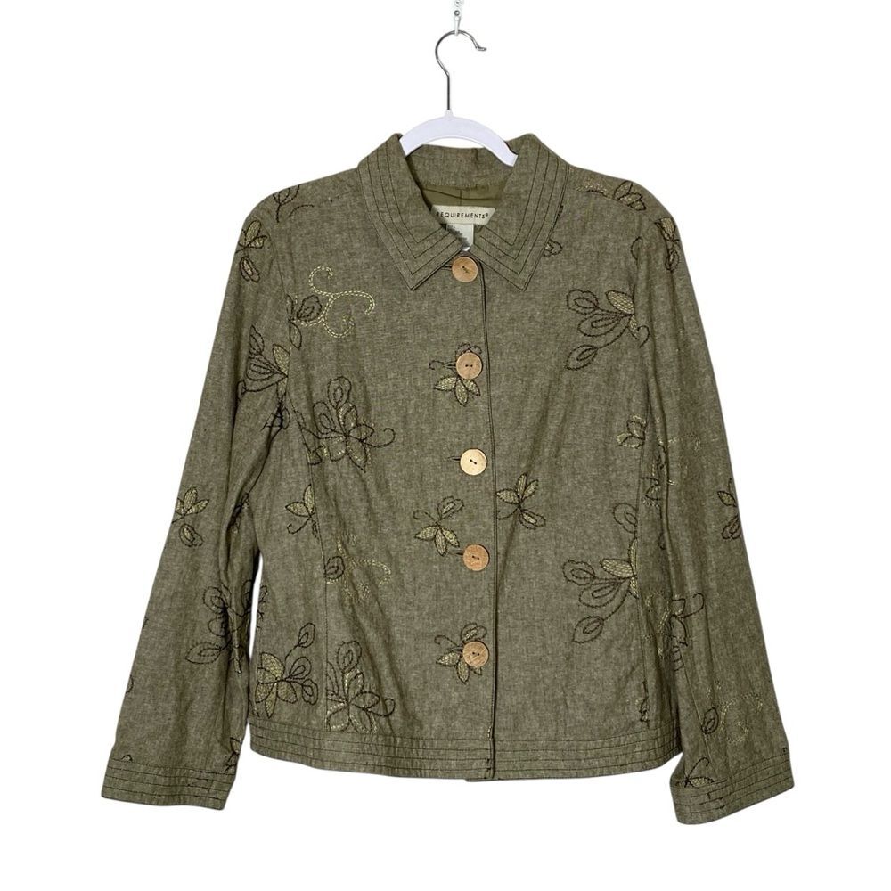 Vintage Requirements Linen Blend Embroidred Lightweight Jacket Women's Size L